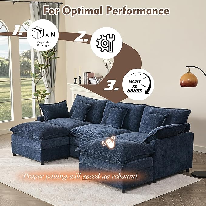 108" U Shaped Couch, Modular Sectional Sofa, 3-Seater Comfy Cloud Couch,...