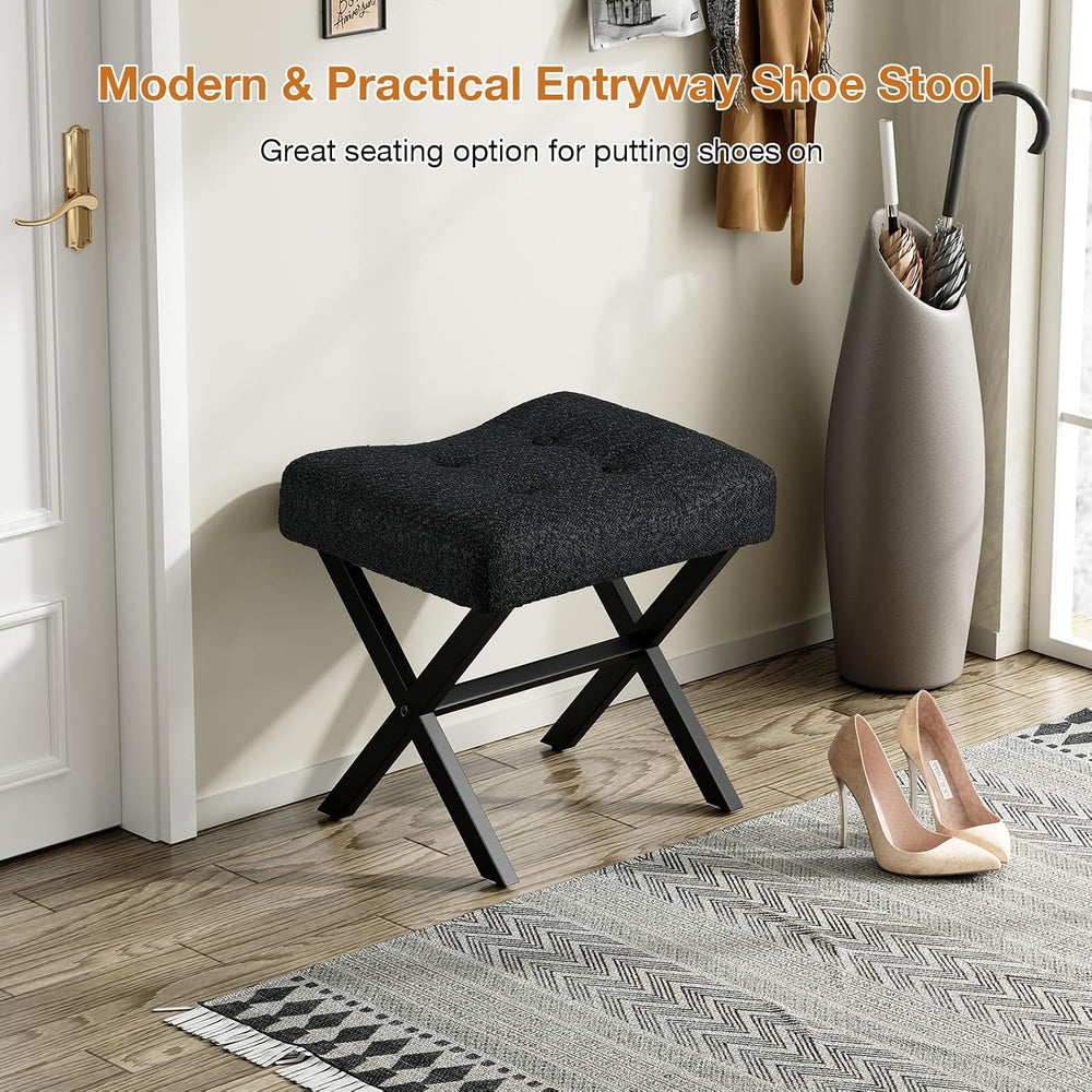 Memobarco 18-Inch Large Vanity Stool Chair, Black Makeup Stool | Teddy Flanne...