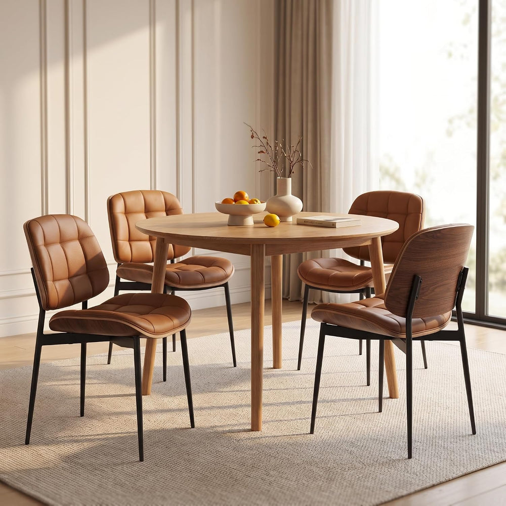 GrandNoor Mid Century Modern Dining Chairs with Walnut Grain Back, Brown Faux...