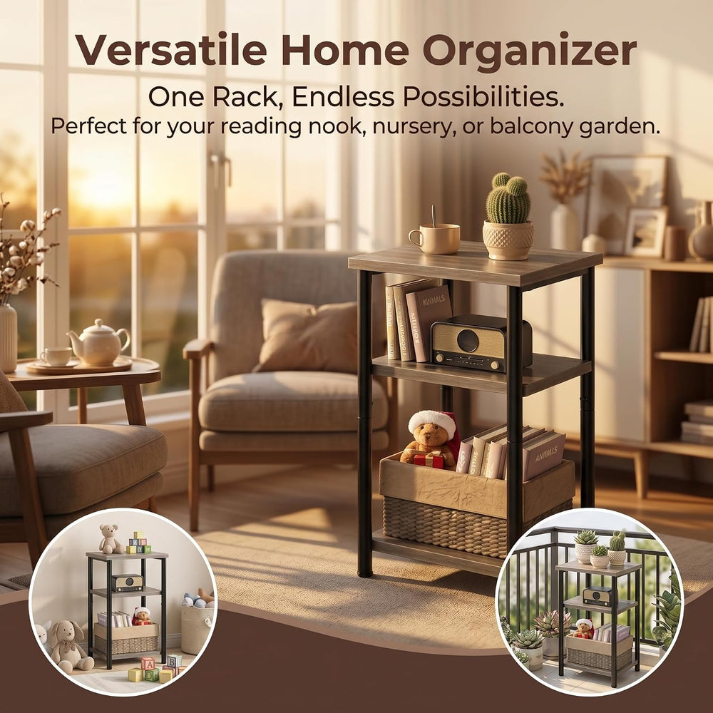 3 Tier Narrow End Table, Industrial Side Table for Sofa Couch, Sturdy Nightst...