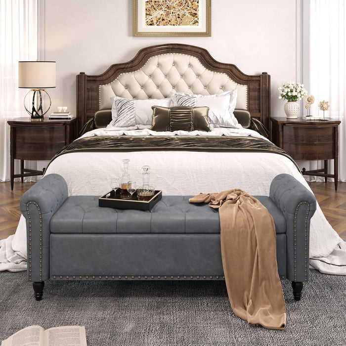 FiveWillowise 65" Bedroom Bench, End of Bed Bench with Storage, Gray