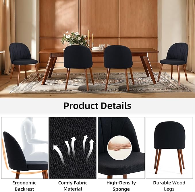 Fabric Dining Chairs Set of 6, Upholstered Mid Century Modern Dining Chairs, ...