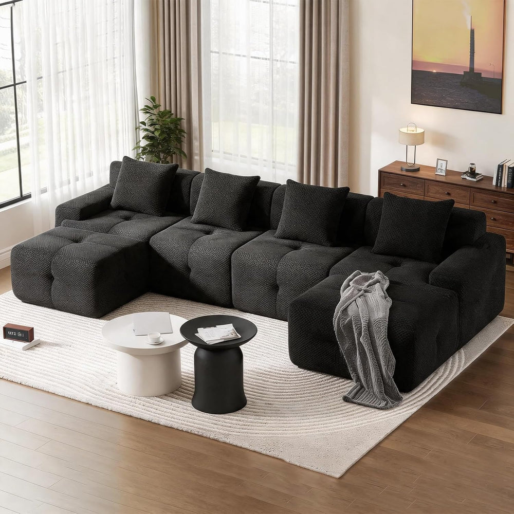 135" Cloud Couch Sectional with 2 Ottoman, U-Shaped Sofa | Modern Modula...
