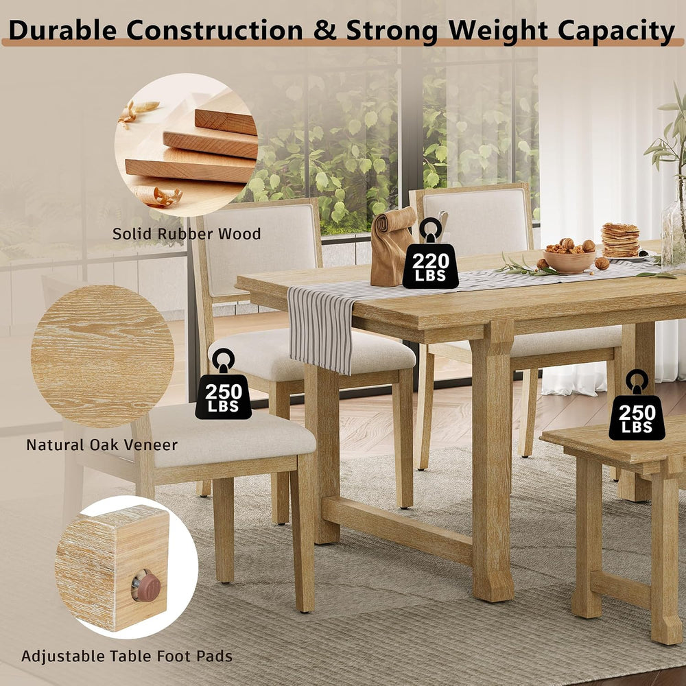 LUMISOL 6-Piece Dining Table Set for 6, Farmhouse Kitchen Table Set with 4 Up...
