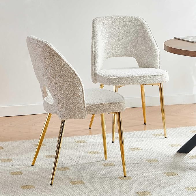 NORDICANA Modern Dining Chair Set of 2, Beige Boucle Upholstered Accent Chair...