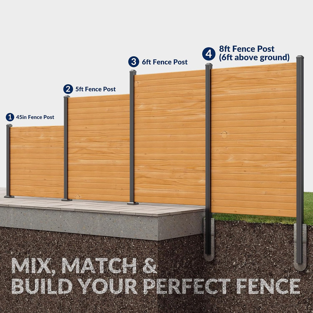 5 Pack 8FT Inground Aluminum Fence Posts for 6FT Privacy Panels