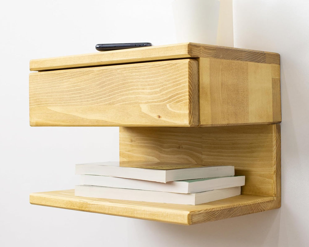 Floating Nightstand Side Accent or End Table with Storage Drawer, Wood Bedsid...
