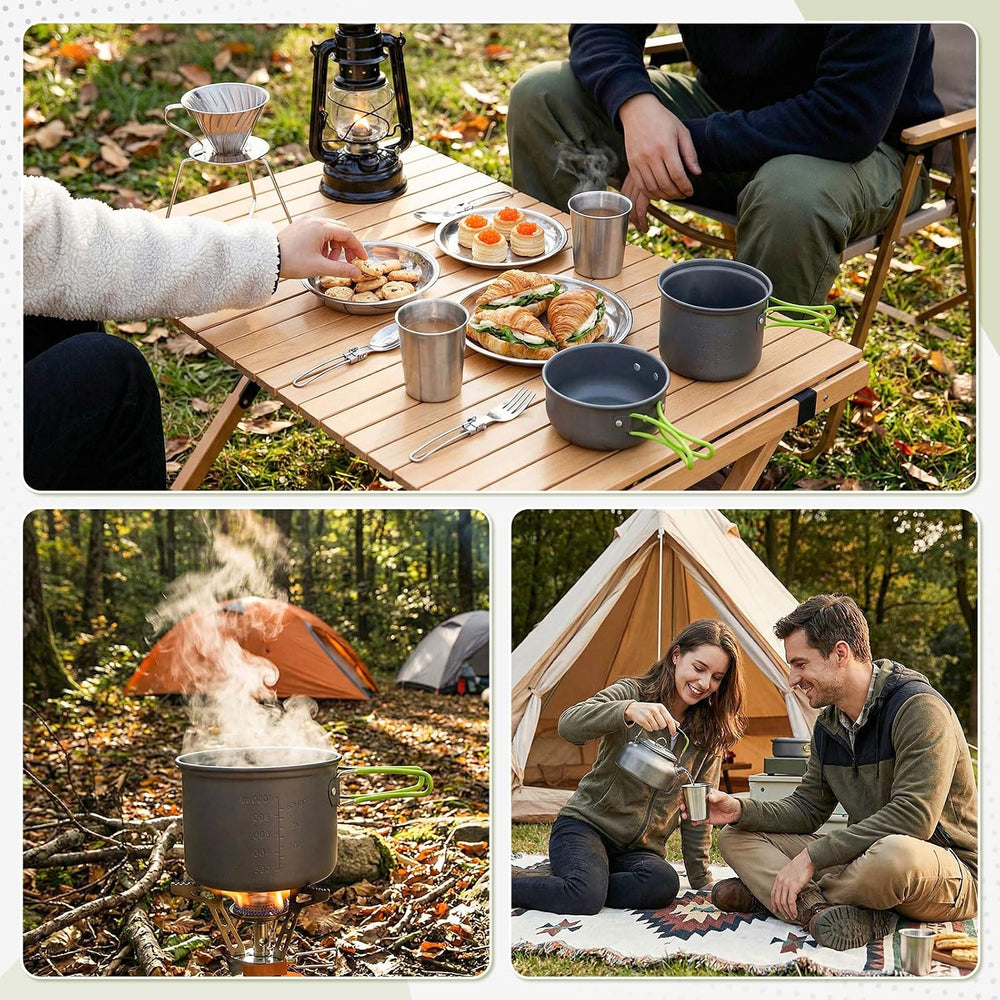 18-Pcs Camping Cookware Mess Kit for 2, Non-Stick Lightweight Pot Pan Set wit...