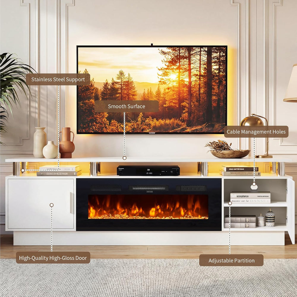 70" Fireplace TV Stand for TVs UP to 80", Electric Fireplace Entert...