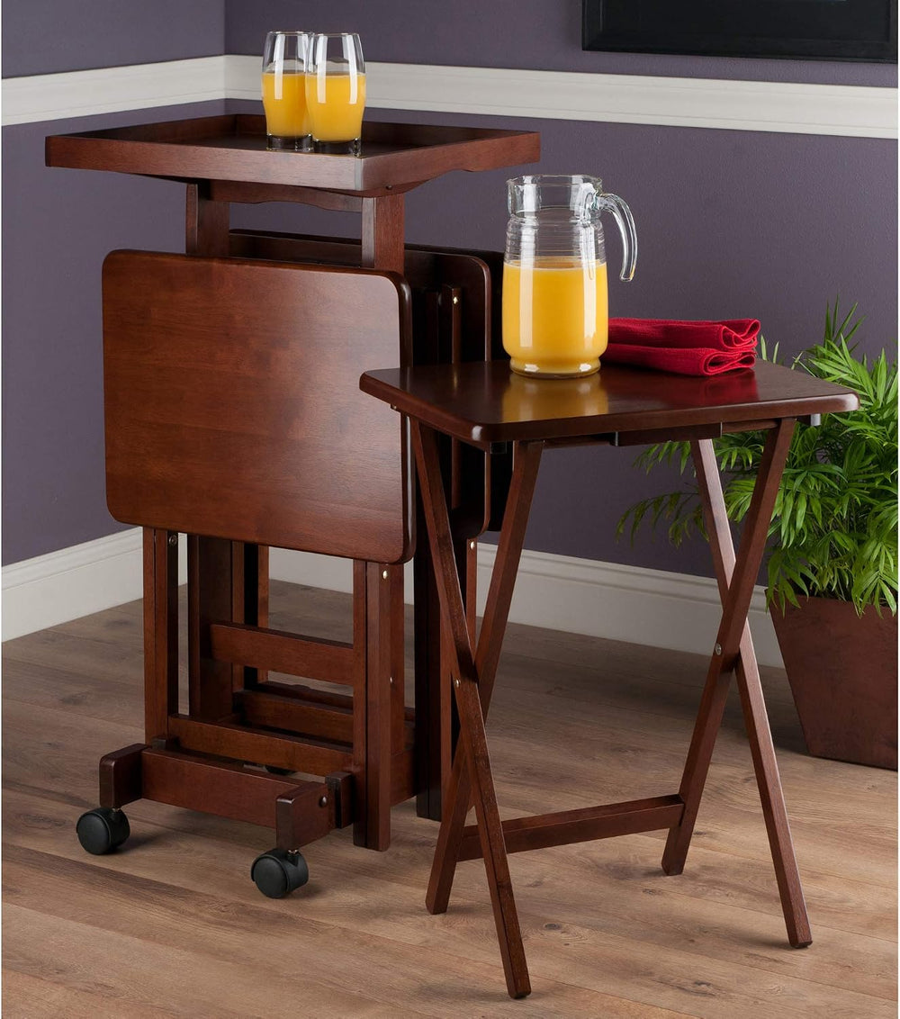 Winsome 6-Piece Snack Table, Walnut (94828) | Easy to Store Portable Fold Up ...