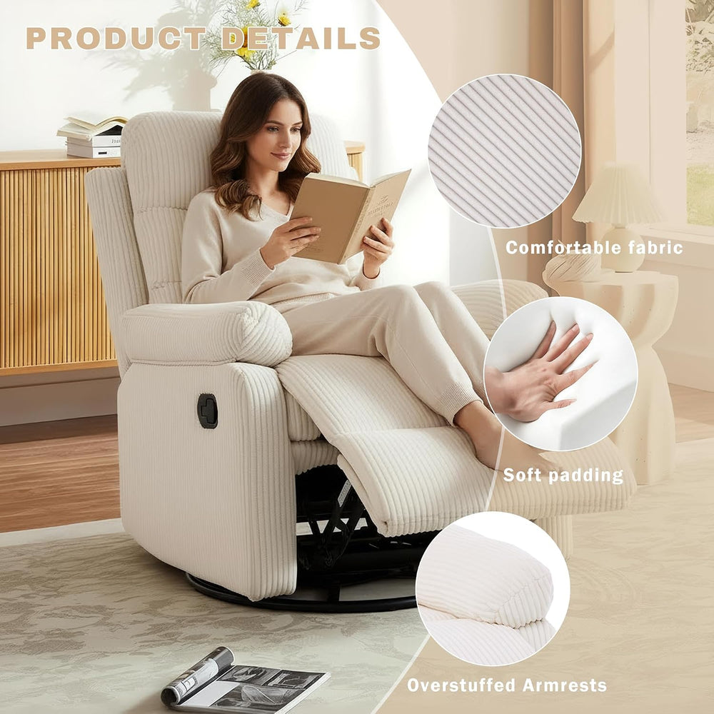 Rocking Recliner Chair,Modern Swivel Glider Recliner Chair,Corduroy Fabric Up...