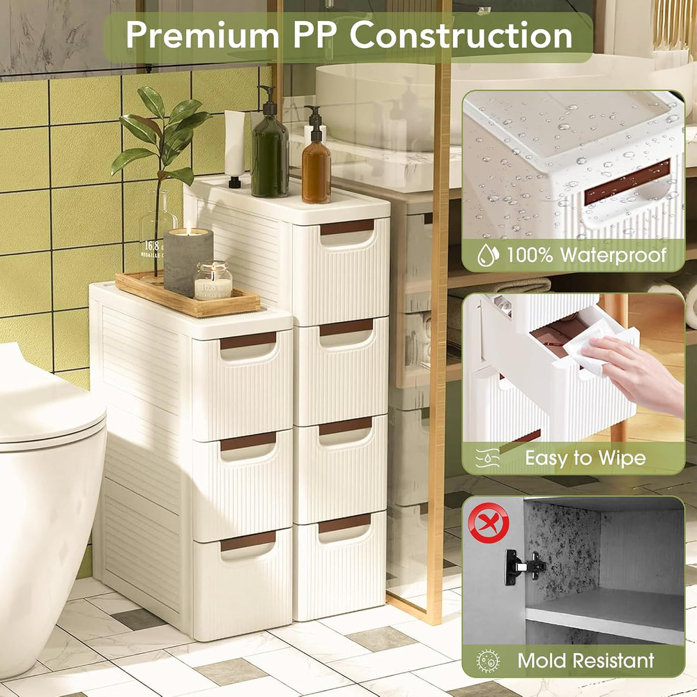 4 Drawers Narrow Bathroom Storage Cabinet, Slim Storage Cabinet, Plastic Slim...