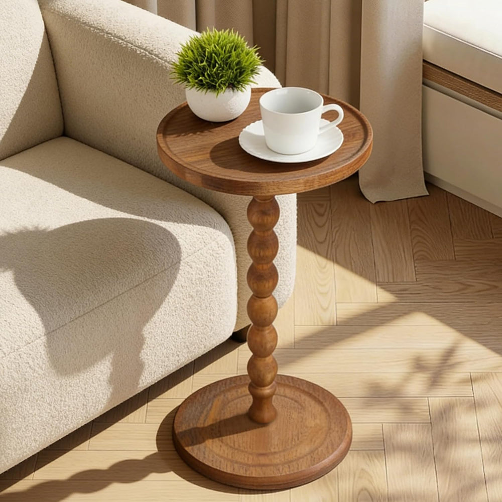 Round Side Table, Rubberwood Small Drink Table, Solid Wood Coffee Table with ...