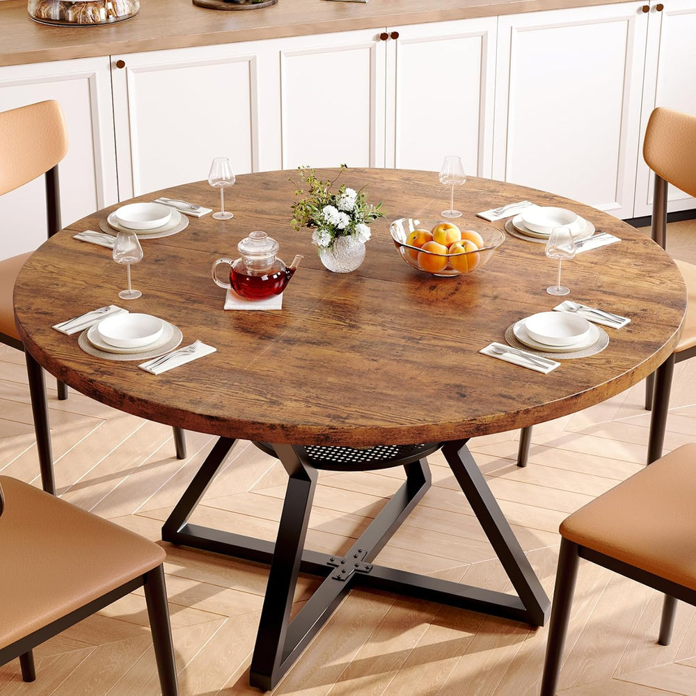 Concho 55" Round Kitchen Table for 4-6, Circle Dining Dinner Table with ...