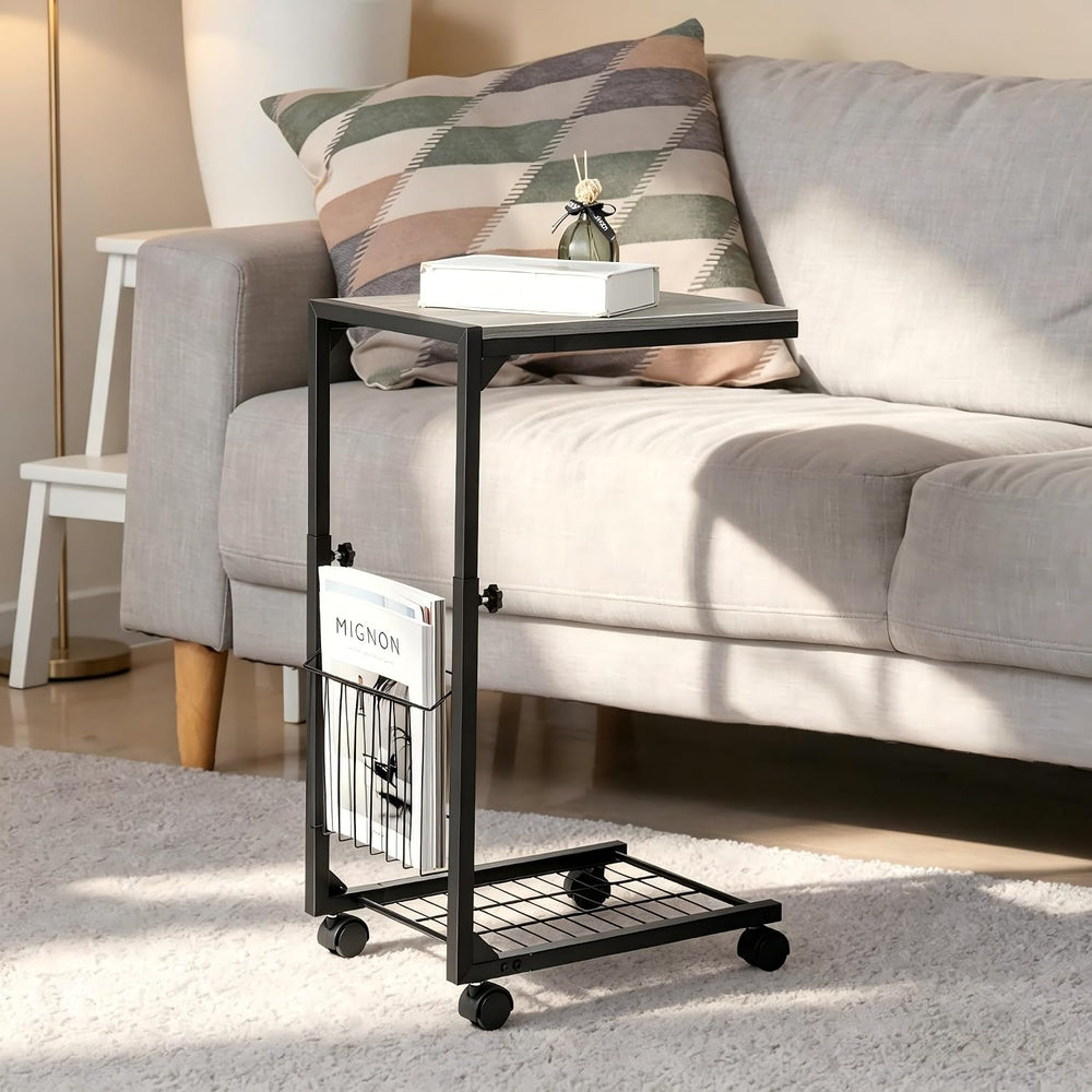 C Shaped End Table with Wheels
