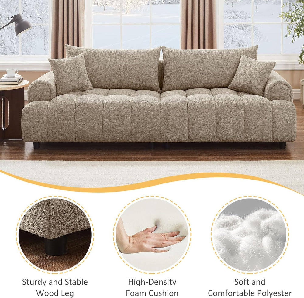 VANOMi Boucle Sofa Couch, 91" Comfy Tufted Upholstered Cloud Couches, Mo...