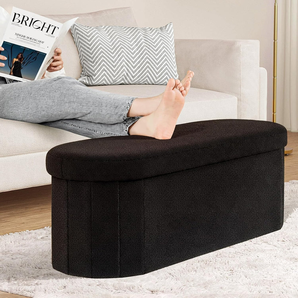 PINPLUS Storage Ottoman Bench Tufted Oval Ottomans Bench Foot Rest, Chest Box...