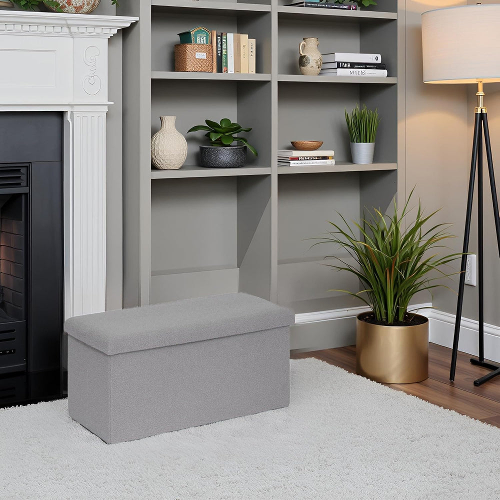 PINPLUS Folding Storage Ottoman Bench, Sherpa Ottoman with Storage, Large Lon...