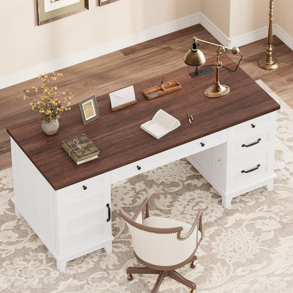 Garvee 60" Wooden Home Office Desk with File Drawers, Executive Desk wit...