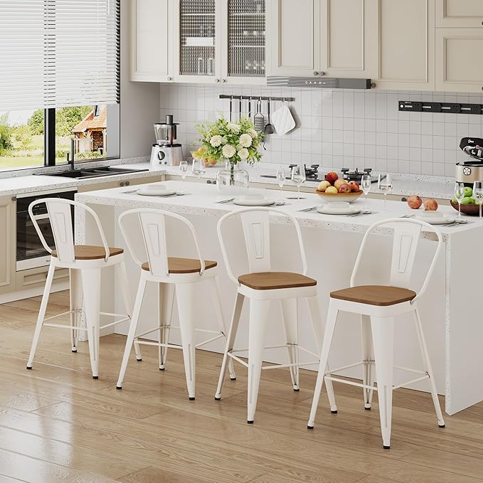 Andeworld Metal Bar Stools Set of 2, 30 inch Bar Height Barstools with Backs ...