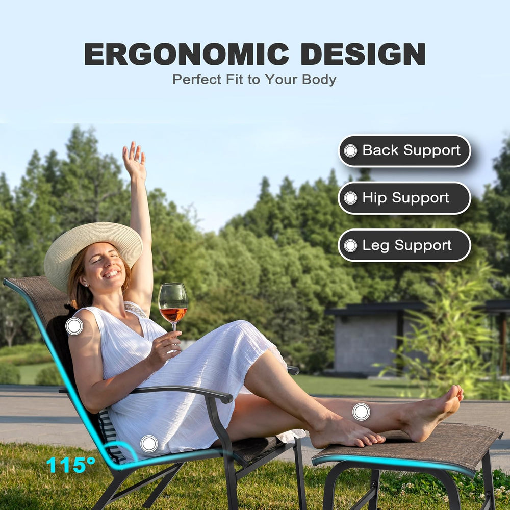 NUU GARDEN Patio Chaise Lounge Set of 3, 2 Textilene Patio Lounge Chairs with...