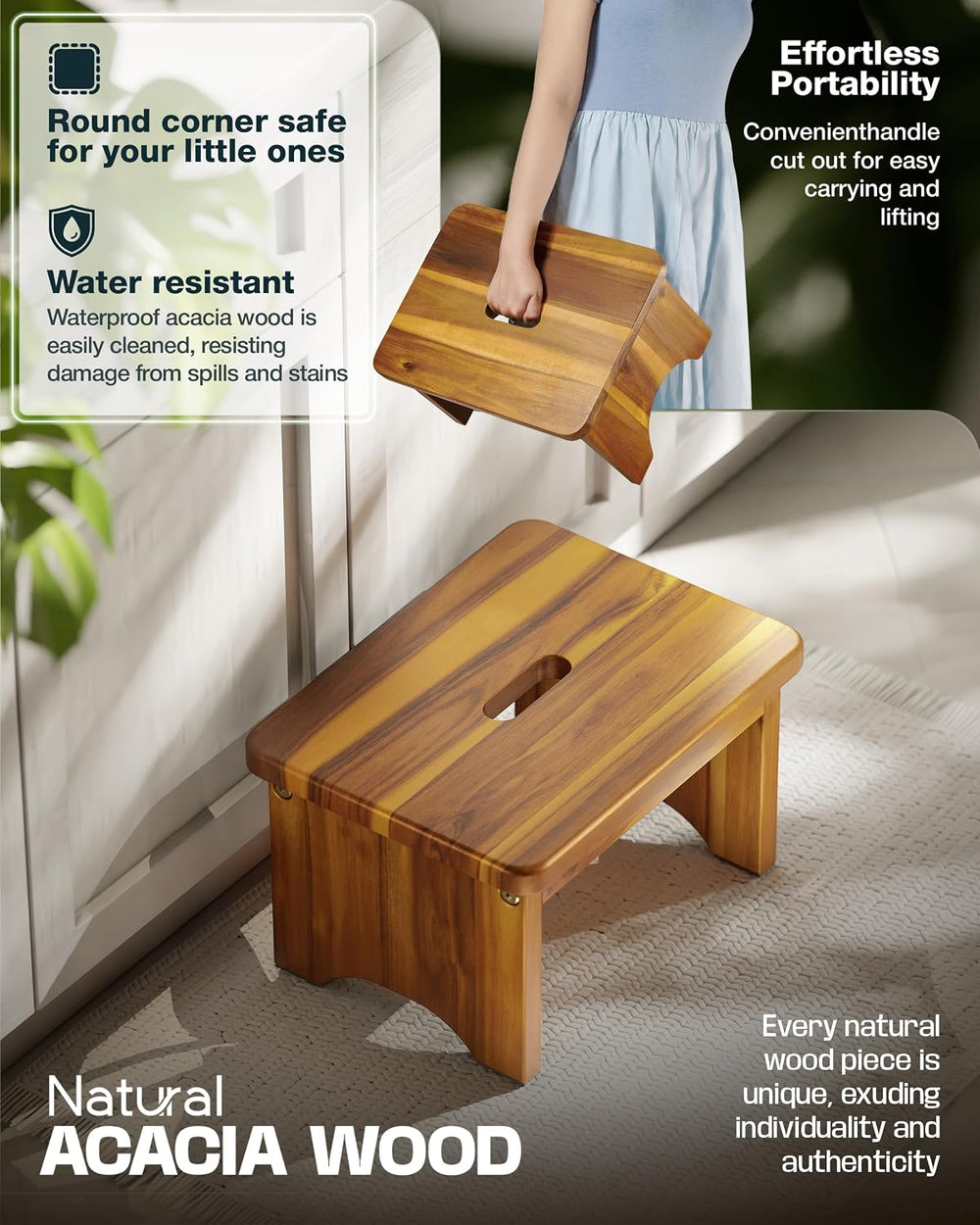 FANATU 9" Wooden Bed Step, Heavy Duty Step Stool for Adults with Handle ...