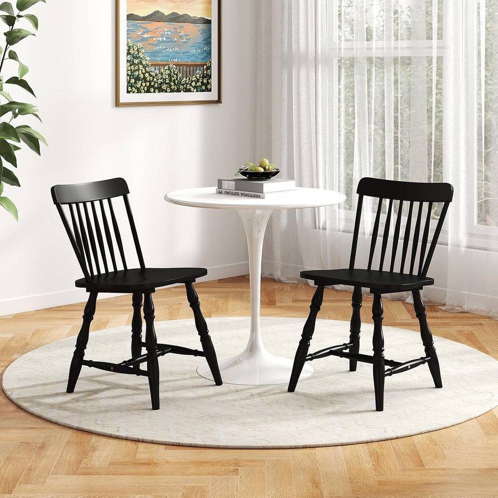 Giantex Black Windsor Dining Chairs Set of 4, Farmhouse Rubber Wood Kitchen C...
