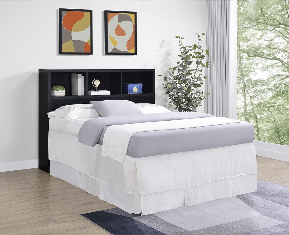 Queen Headboard, Bookcase Headboard, Black Finish Storage with 3 Open Cubbies...