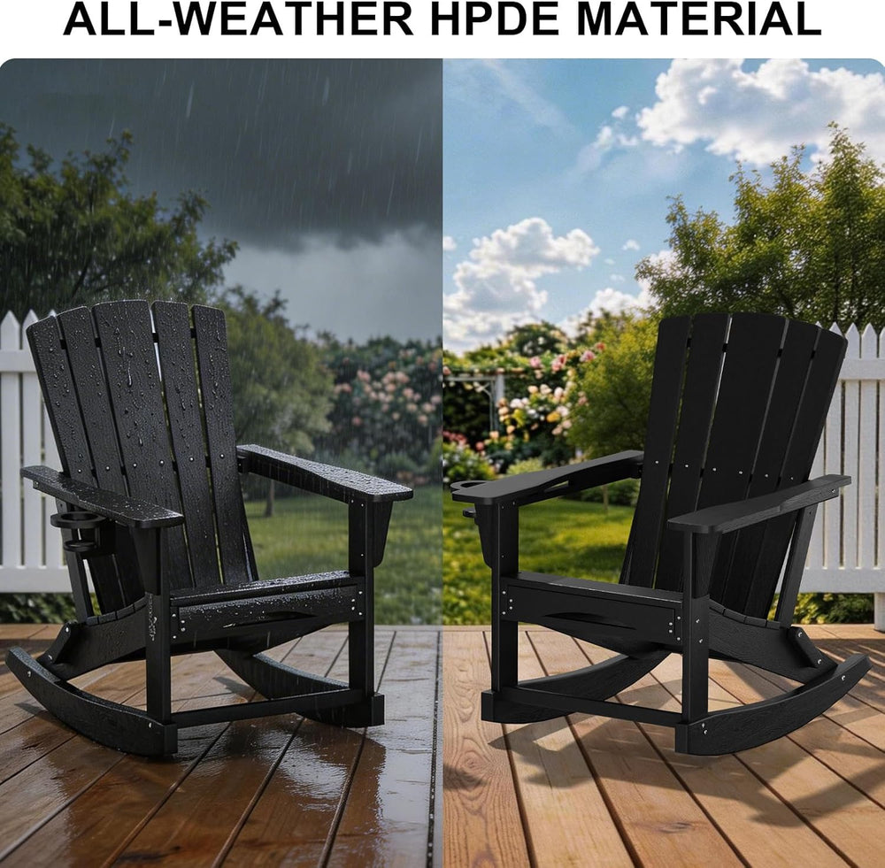 Adirondack Rocking Chair with Retractable Ottoman Set of 2,Outdoor Folding Ad...