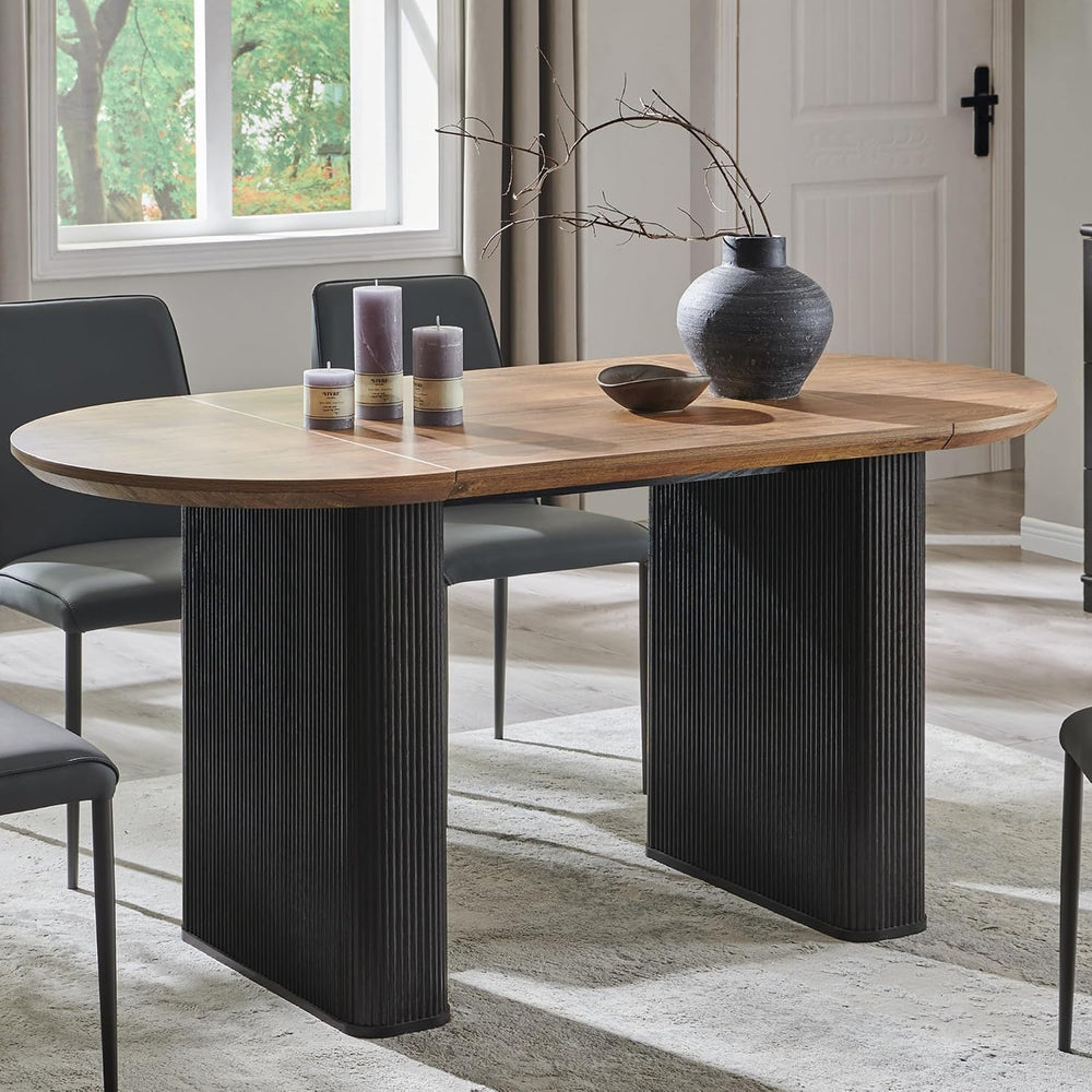 T4TREAM 63" Fluted Oval Dining Table for Kitchen Living Room,Brown&B...