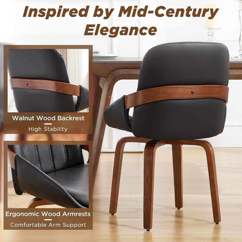 Swivel Dining Chairs Set of 6, Black Leather Dining Room Chairs | Mid Century...