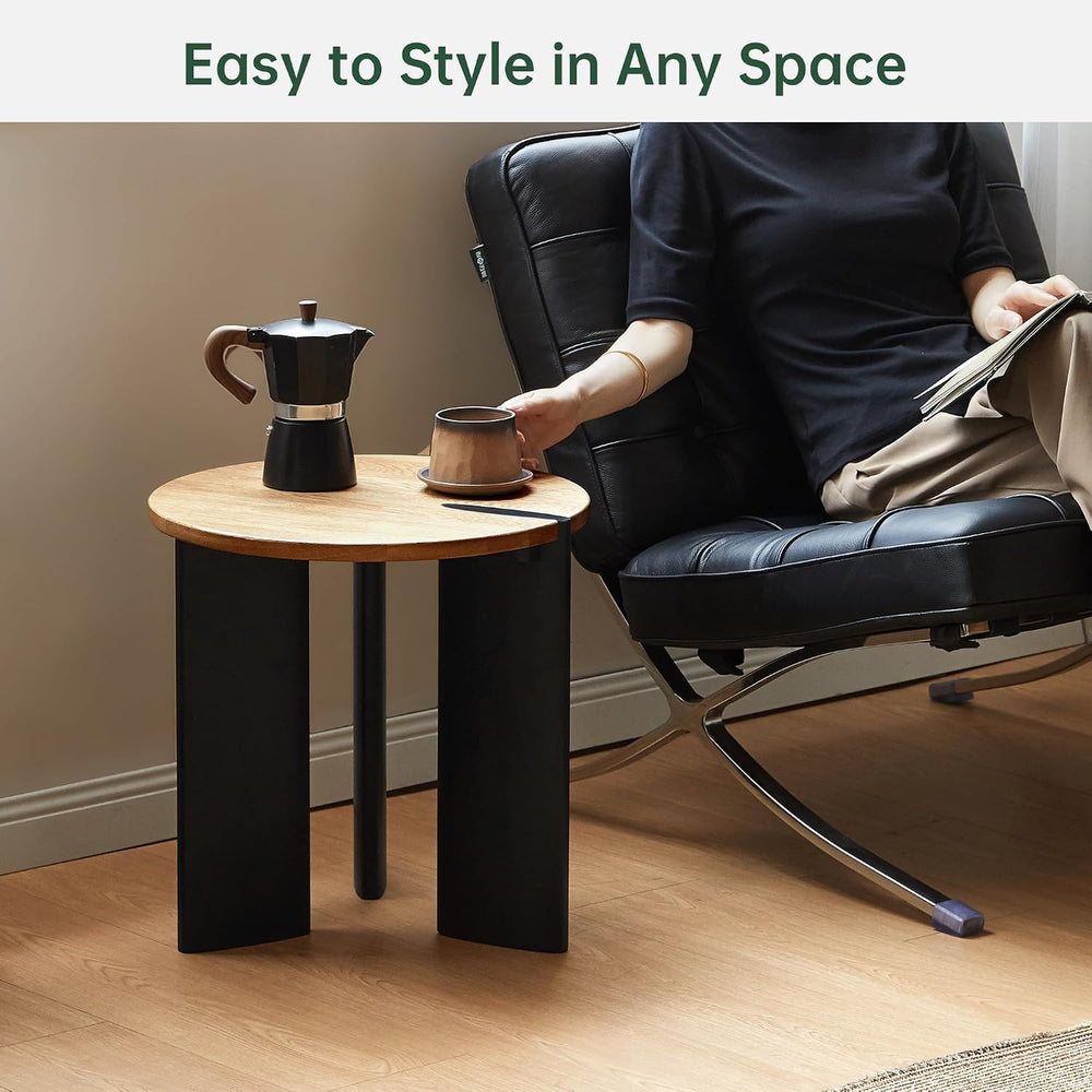 Solid Wood Side Table with 2-Tone Finish, 18.11" Round Side Table for Li...