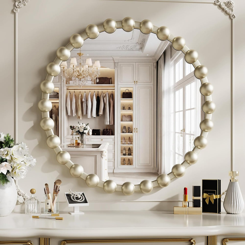 24 Inch Silver Round Mirror for Wall, Modern Decorative Vanity Wall Mirror