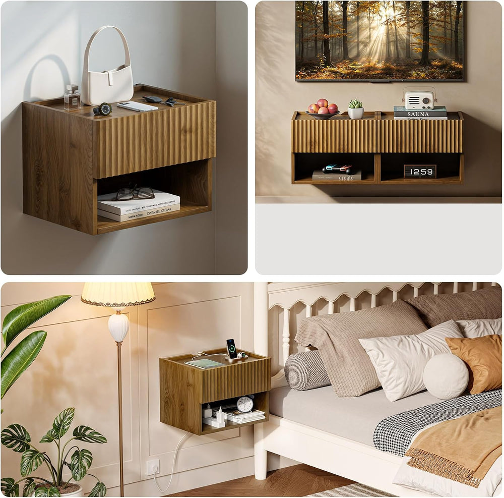 Floating Nightstand Bedroom Bedside Table - Floating Night Stand Set 2 for Sm...