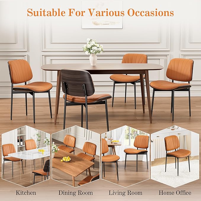 Dining Chairs Set of 4, Mid-Century Modern Upholstered PU Leather Chairs with...