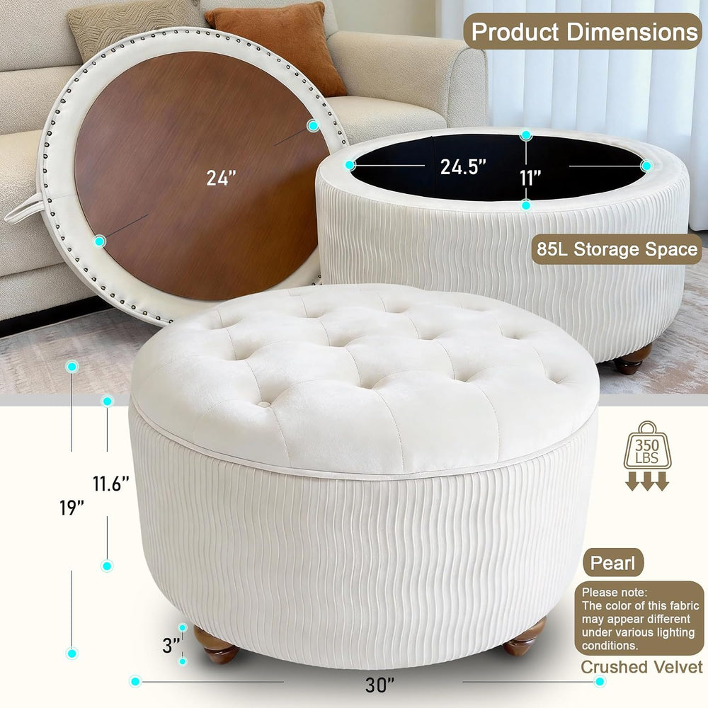 modscape 30 inch Round Storage Ottoman Coffee Table with Lift Off Lid | Moder...
