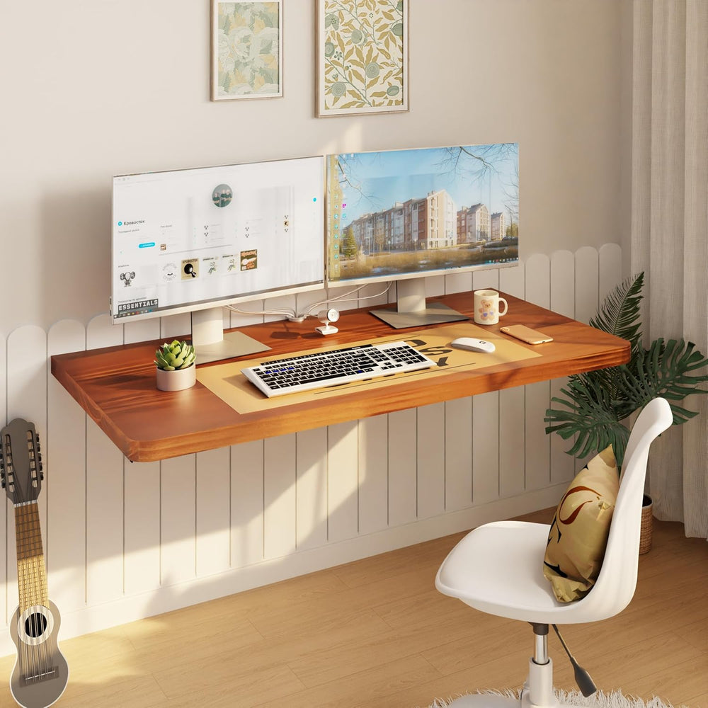 IAE Floating Wall Mounted Folding Table Desk with Pine Wood,36" x 22&quo...
