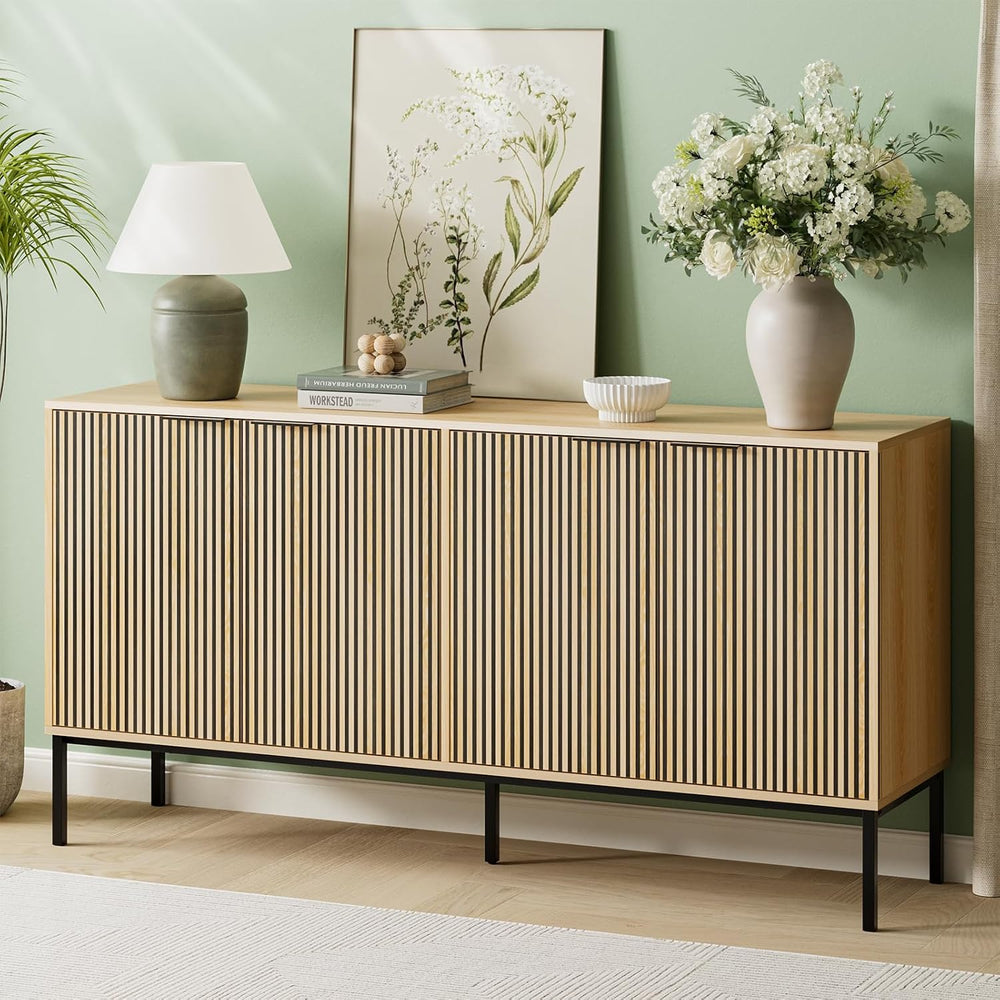 Sideboard Buffet Cabinet with 4 Doors, 63" Kitchen Accent Storage Cabine...