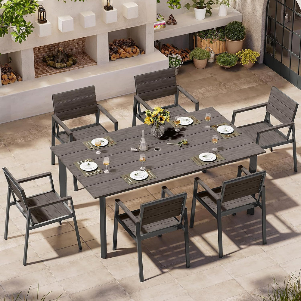 Outdoor Dining Set for 6, Patio Table and Chairs Set with Umbrella Hole, 7 Pi...