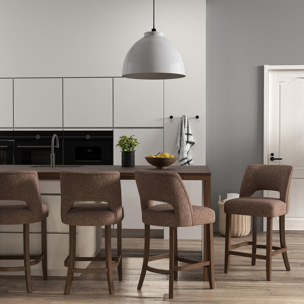 VKNOW Bar Stools Set of 4, 26" Fabric Counter Height Bar Stools, Brown