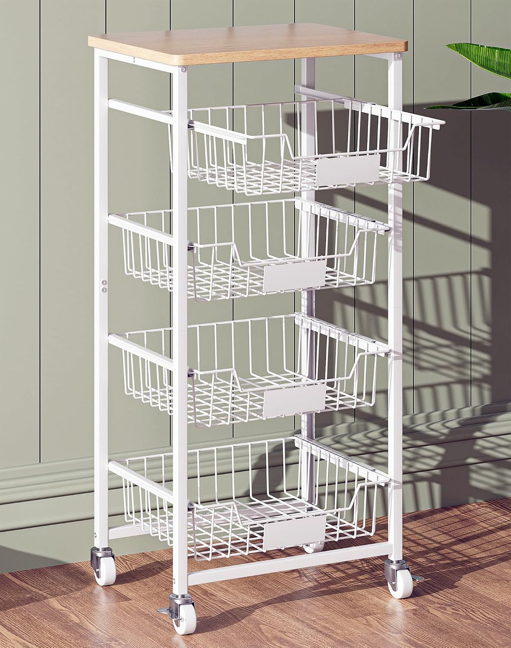 OKZEST 5-Tier Kitchen Storage Cart with 4 Upgraded Drawer Basket & Wood T...
