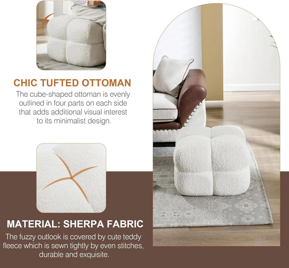 Zesthouse Square Pouf Ottomans Set of 2, Modern Backless Vanity Stool for Bed...