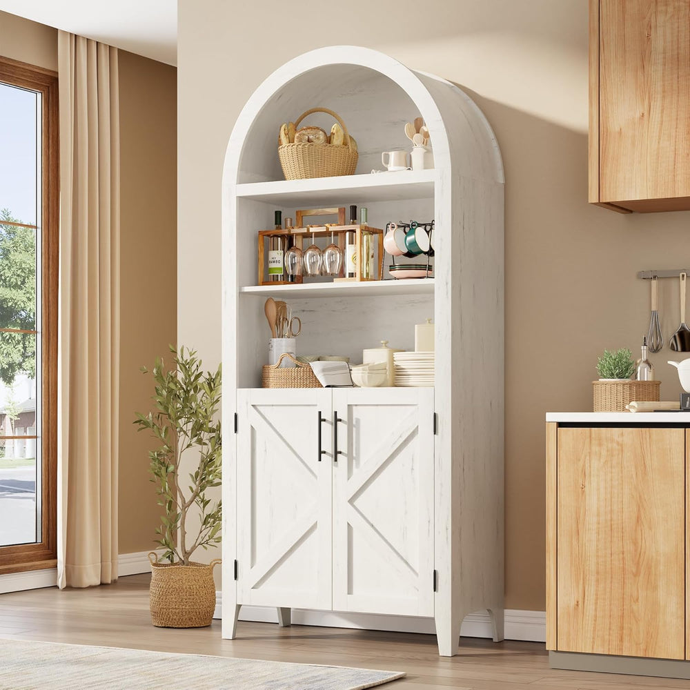 Garvee Arched Cabinet with Doors, 5-Tier Kitchen Pantry Cabinet with Adjustab...
