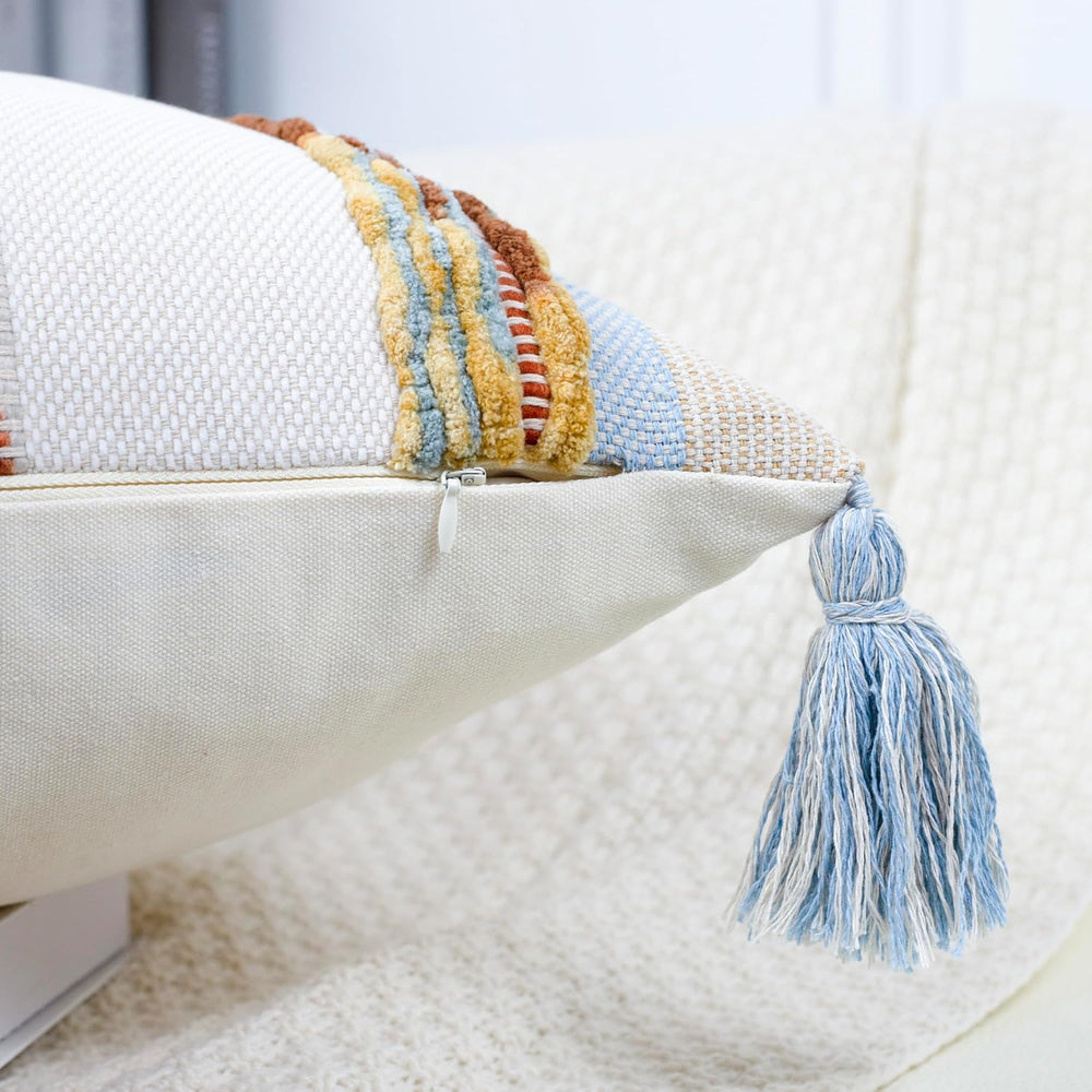 PANOD Boho Long Lumbar Throw Pillow Cover 16 x 36 Blue Brown, Chenille Moroca...