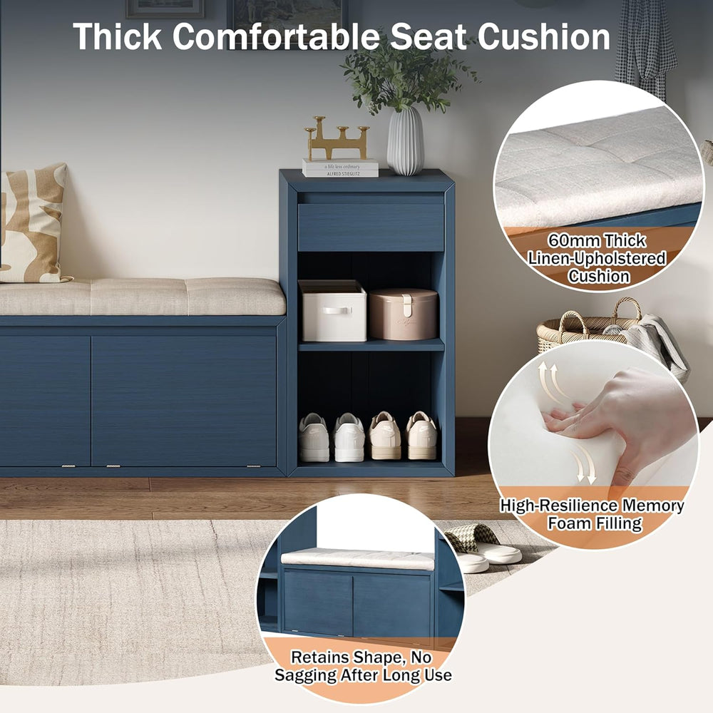 SOFTSEA All-in-One Entryway Storage Bench with Cushion, Compartments, Drawers...