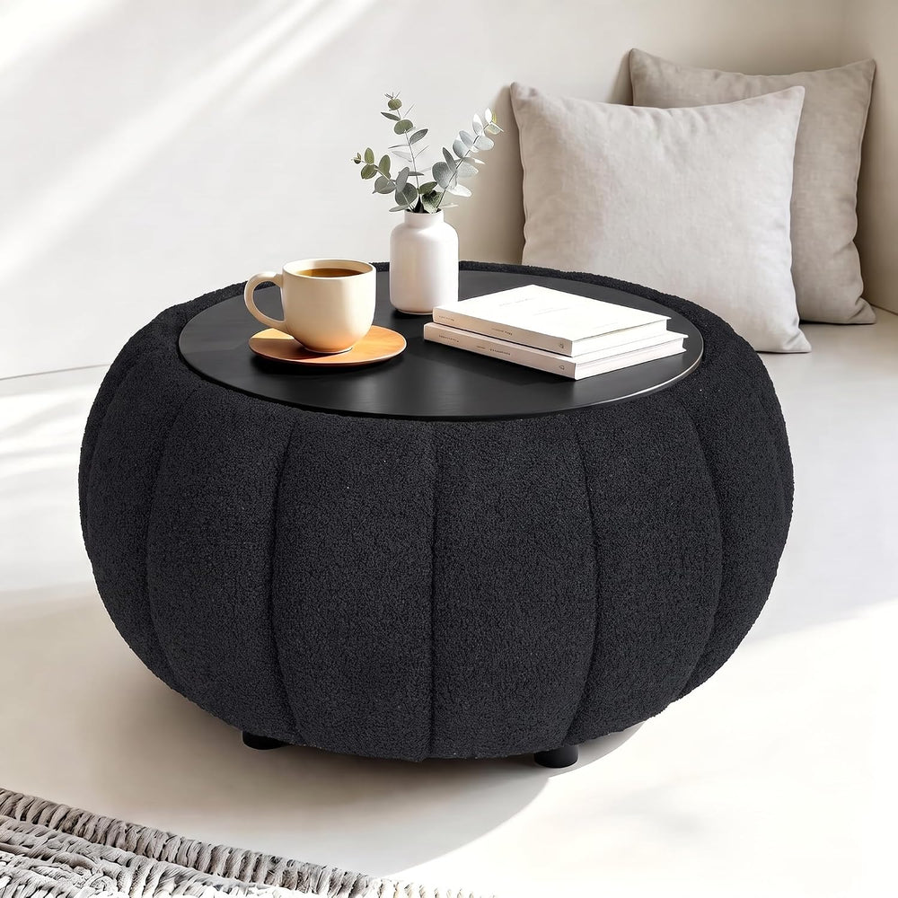 YDcosyfy 30 Inches Round Ottoman Coffee Table with Storage, Upholstered Ottom...