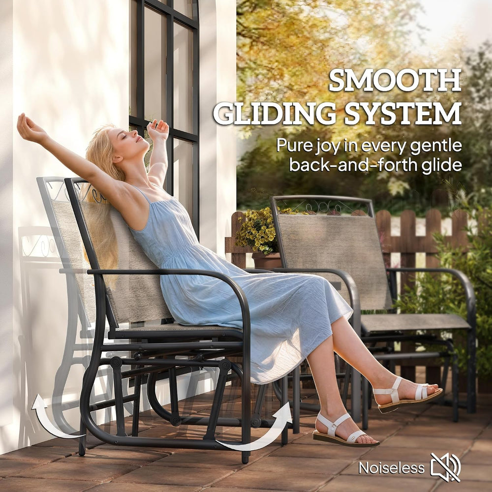 Outsunny Outdoor Glider Chairs with Coffee Table Patio 2-Seat Brown | Rocking...