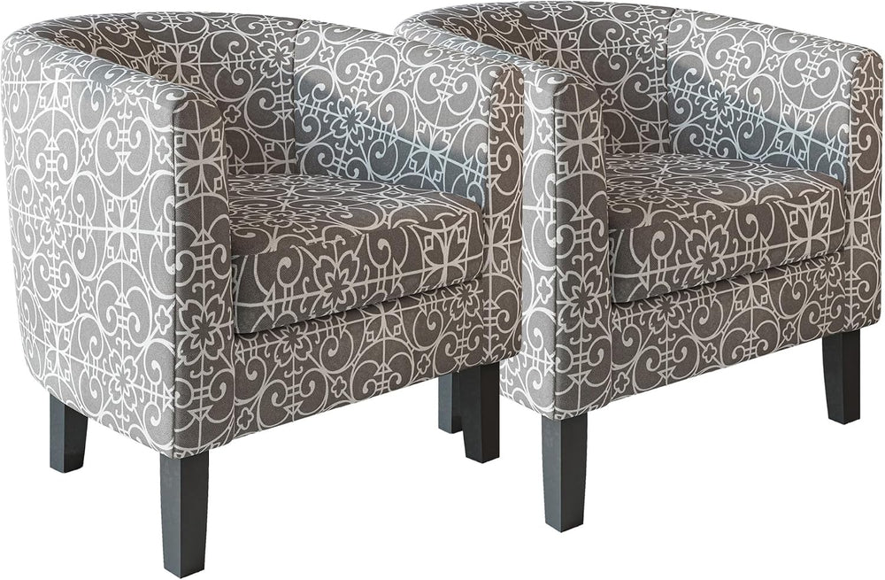 BELLEZE Accent Barrel Chair Set of 2, Linen Round Chair Club Tub Sofa Corner ...