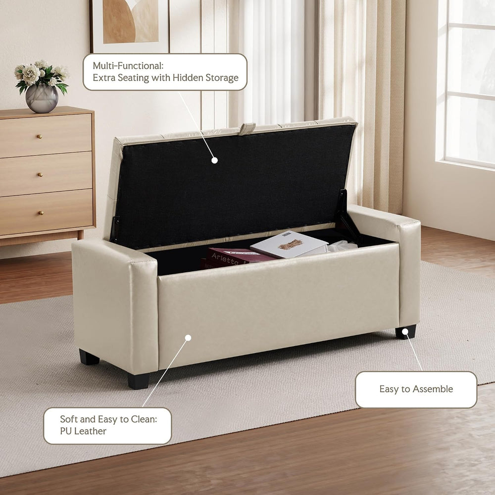 GRAINELL 42.13” Storage Ottoman Bench, Upholstered Tufted Bedroom Bench with ...