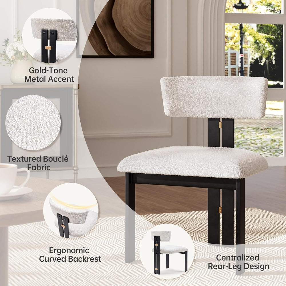 Morden Fort Boucle Dining Chair Set of 4, Upholstered Kitchen Chairs with Met...